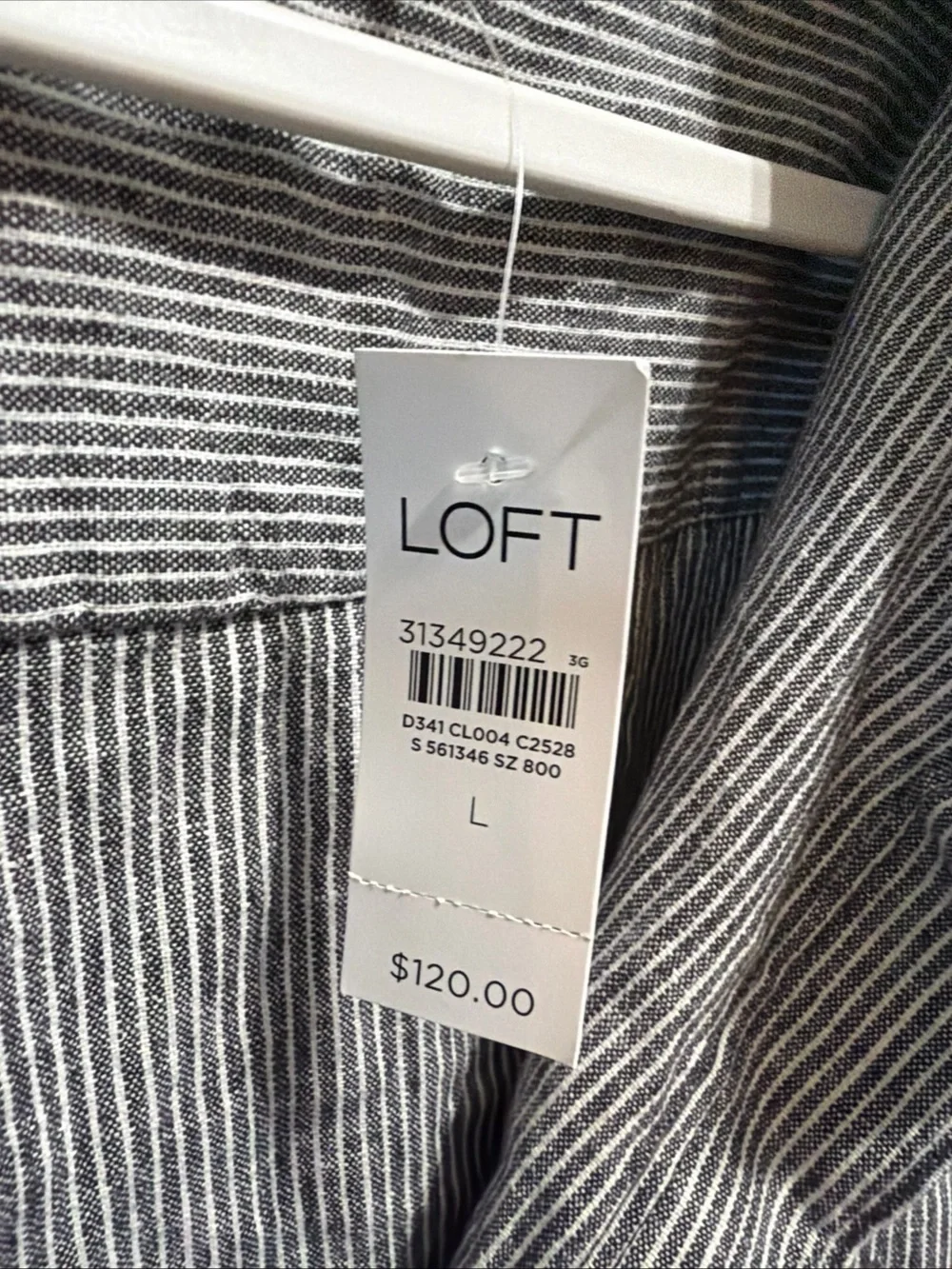 LOFT Gray Pinstripe Utility Jacket with Button Front